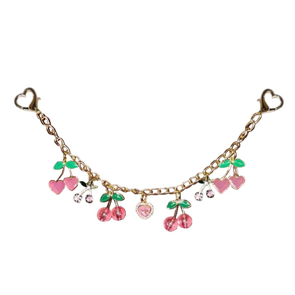 3567 Cute Cherry Heart Rhinestone Bag Charms Wallet Chain Keychains Gold